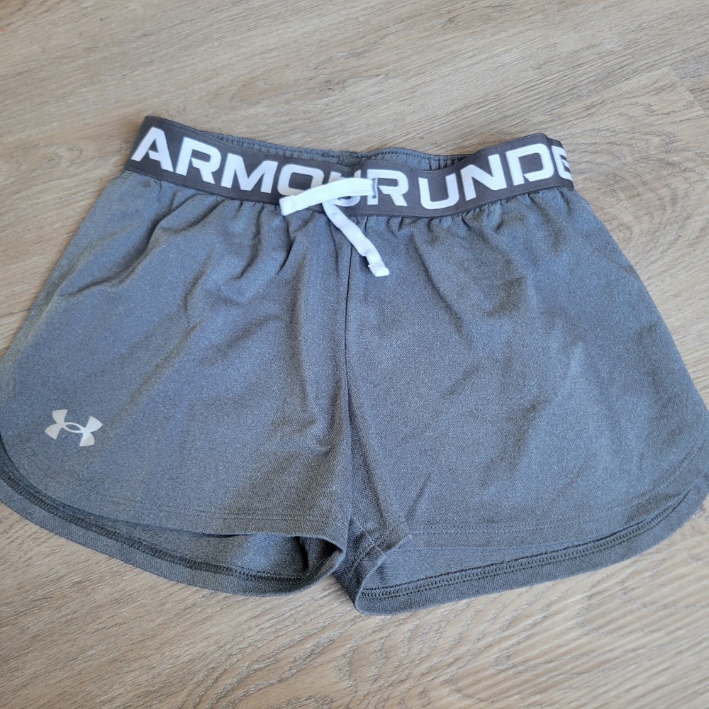 Under Armour Girls Shorts YMD Gray Heathered HeatGear Play Up Athletic Active